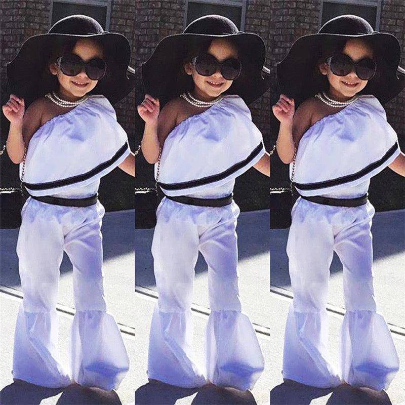 Stylish Girls One Shoulder Bell Bottom Pants Clothes