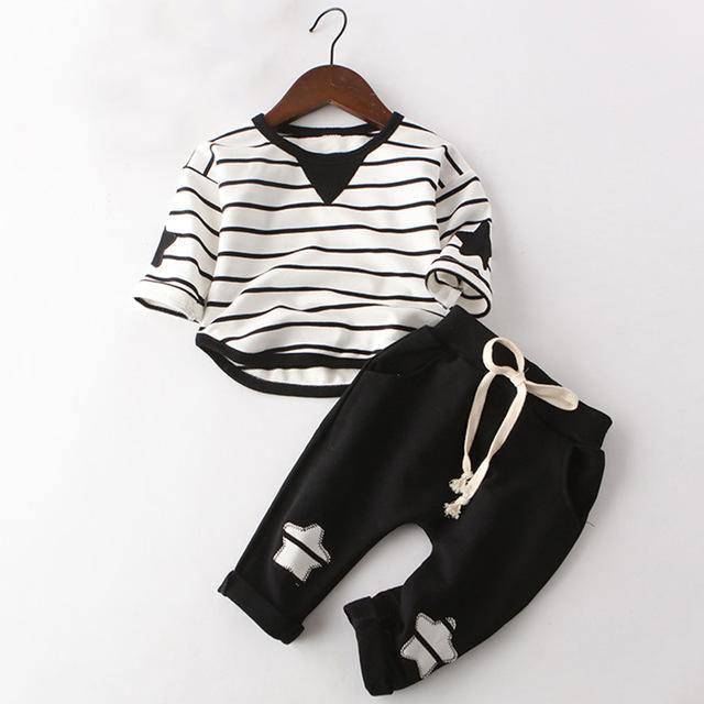 Stylish Long Sleeve Appliqué T Shirt Pants Clothing Black