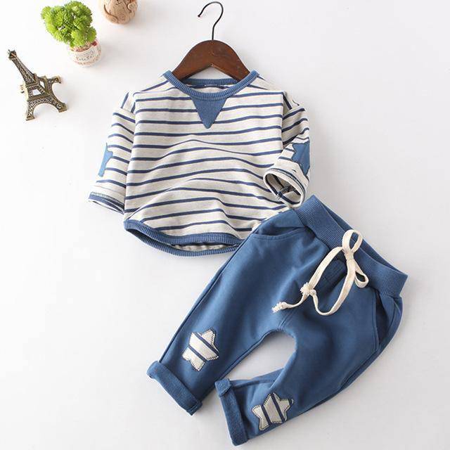Stylish Long Sleeve Appliqué T Shirt Pants Clothing Blue