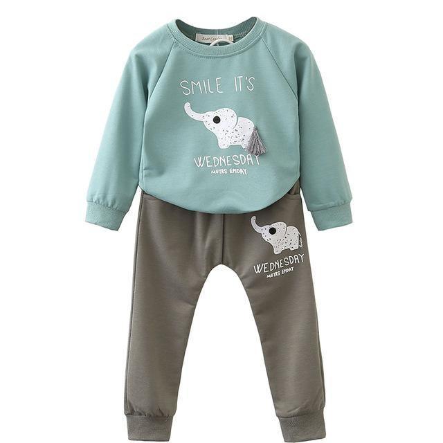 Stylish Long Sleeve Appliqué T Shirt Pants Clothing Green