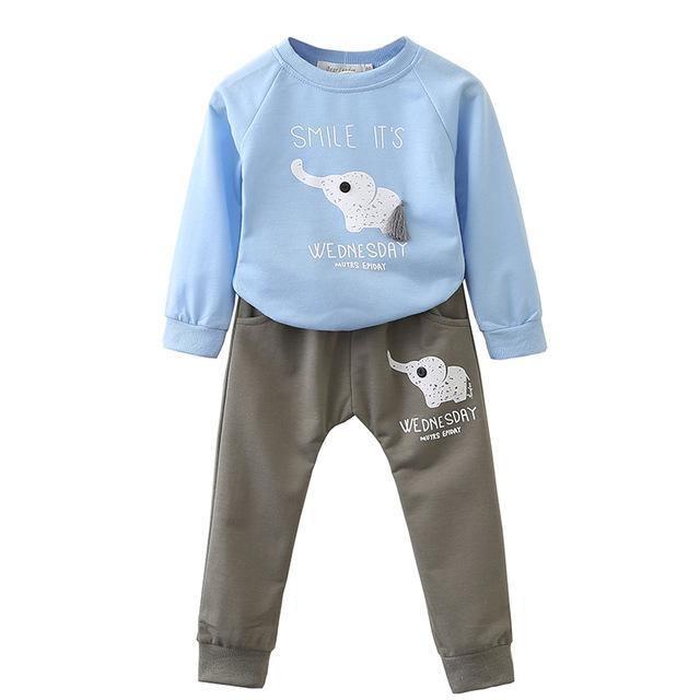 Stylish Long Sleeve Appliqué T Shirt Pants Clothing Sky Blue