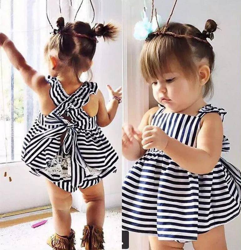 Summer Baby Girl Backless Stripe Romper Blue