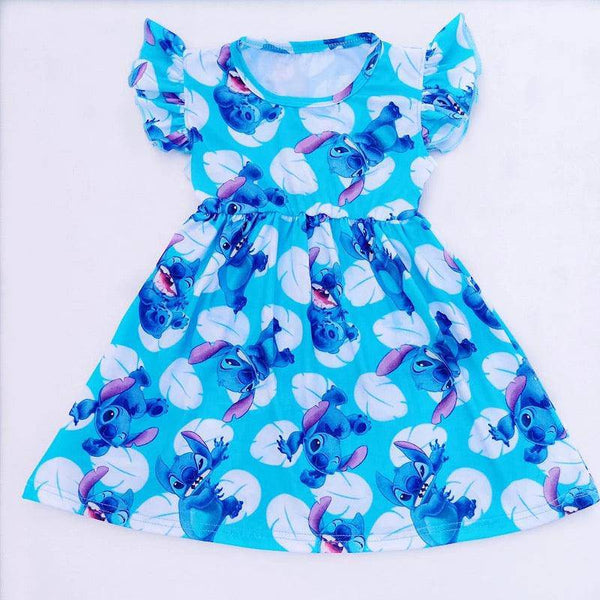 Summer Baby Girl Blue Stitch Milk Silk Dress Blue