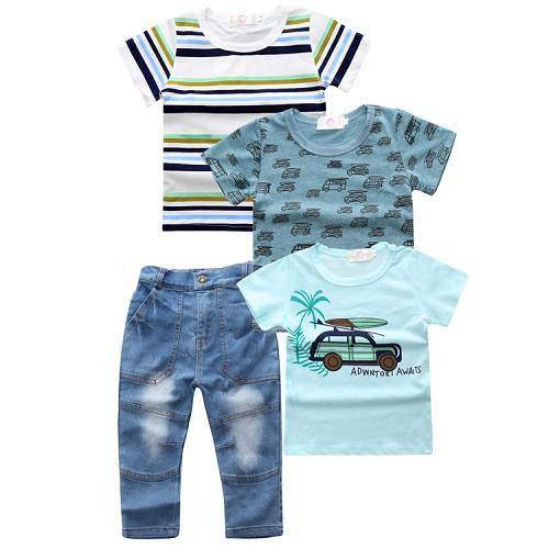 Summer Boys Short Sleeve Denim Pants Clothing Dark Blue