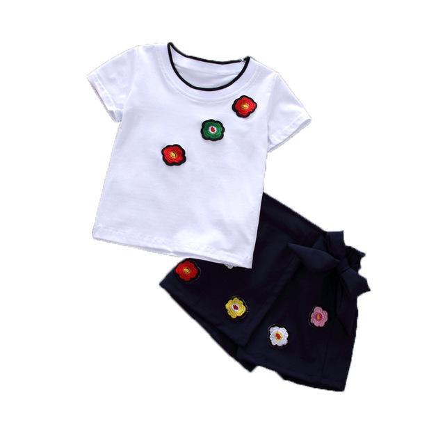 Summer Girls Flower Tops Shorts Tracksuit Clothes white