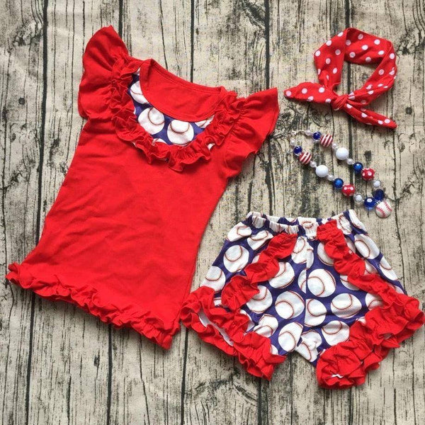 Summer Girls Kid Ruffles Cotton Outfit Red