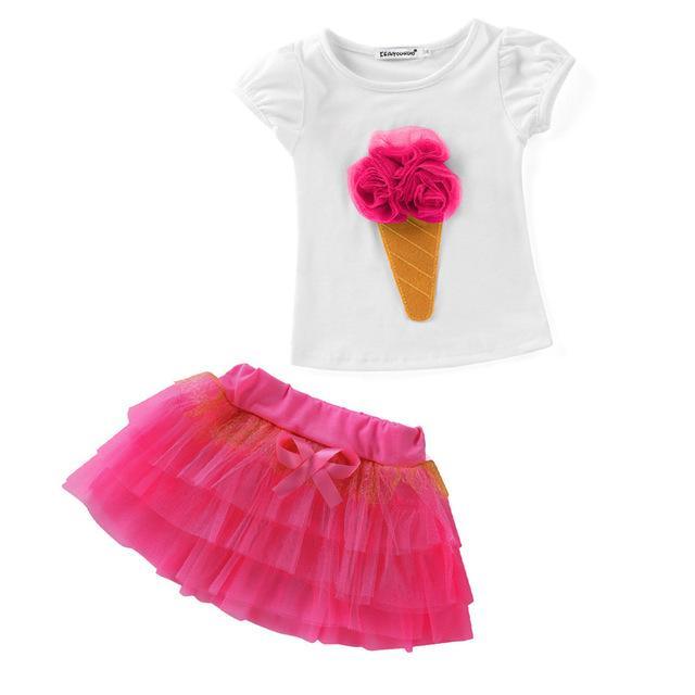 Summer Girls Moana Elsa Ice Cream Outfit Mei red