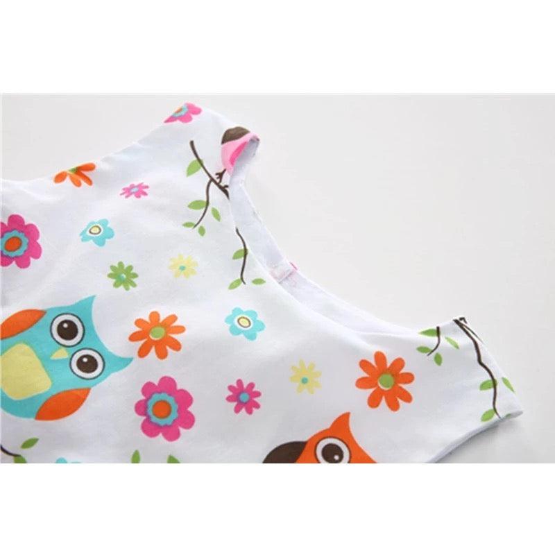Summer Girls Owl Round Neck Cotton Dress