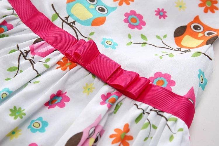 Summer Girls Owl Round Neck Cotton Dress