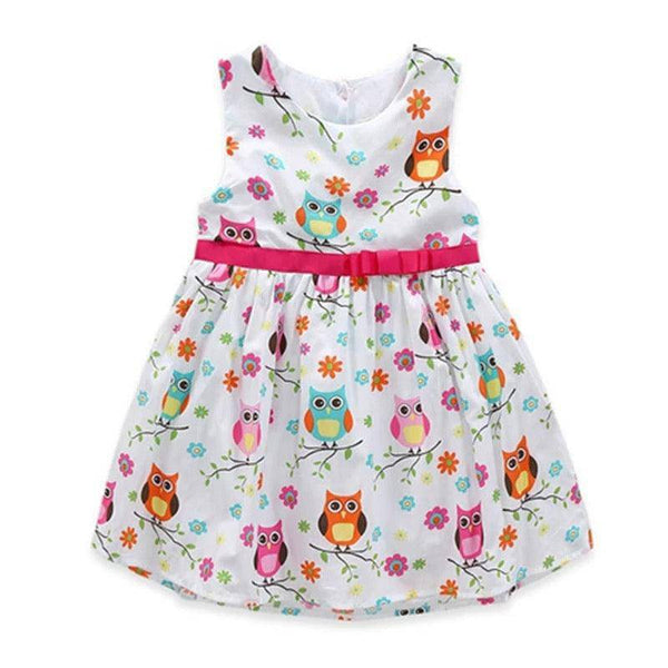 Summer Girls Owl Round Neck Cotton Dress