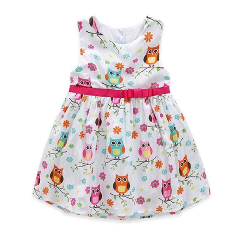 Summer Girls Owl Round Neck Cotton Dress