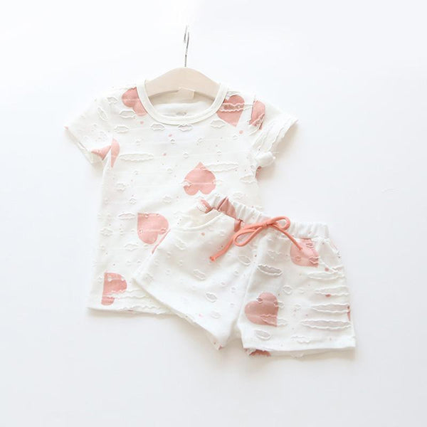 Summer Girls Short Sleeve Heart Shirt Shorts Clothes