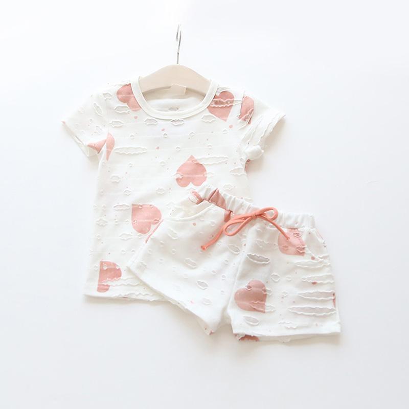 Summer Girls Short Sleeve Heart Shirt Shorts Clothes