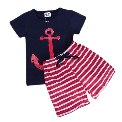 Summer Kid Baby Boys Anchor Fish Cotton Clothes Black