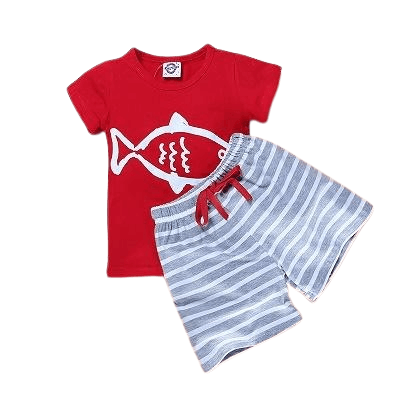 Summer Kid Baby Boys Anchor Fish Cotton Clothes Red