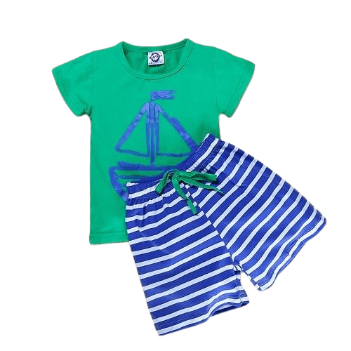 Summer Kid Baby Boys Anchor Fish Cotton Clothes Green