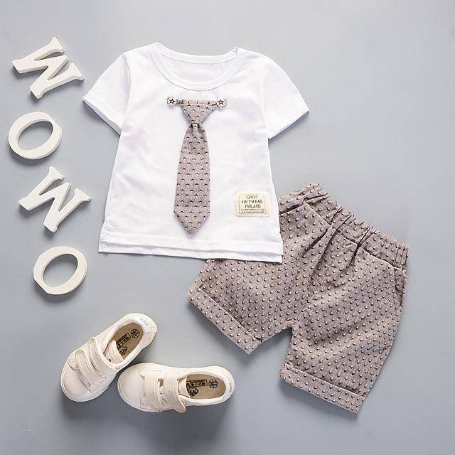 Summer Kid Baby Boys Suit Tie Tops Pants Clothes white