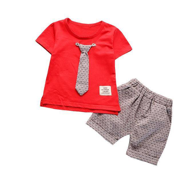 Summer Kid Baby Boys Suit Tie Tops Pants Clothes red