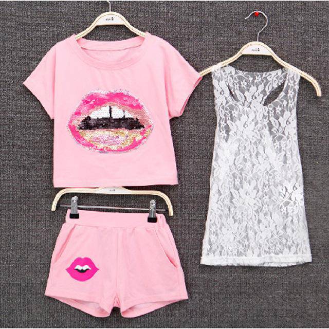 Summer Kid European Style Top T Shirt Shorts Clothes pink