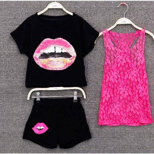 Summer Kid European Style Top T Shirt Shorts Clothes black