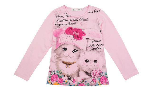 Summer Kid Girls Cartoon Cutie Cats Short Sleeve Tops Tees pink 1