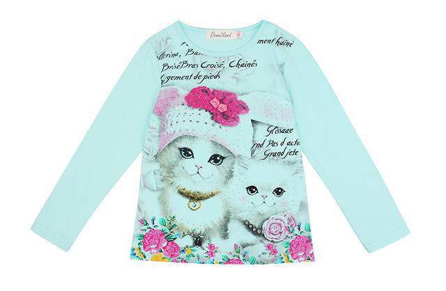 Summer Kid Girls Cartoon Cutie Cats Short Sleeve Tops Tees blue 1