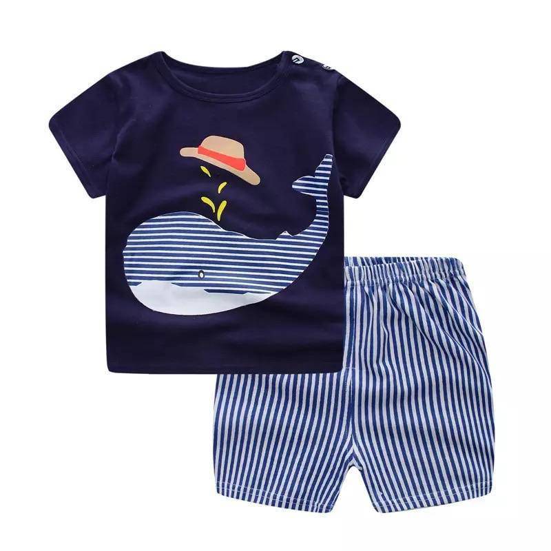 Summer Newborn Baby Boy Girl Cotton Clothes Blue