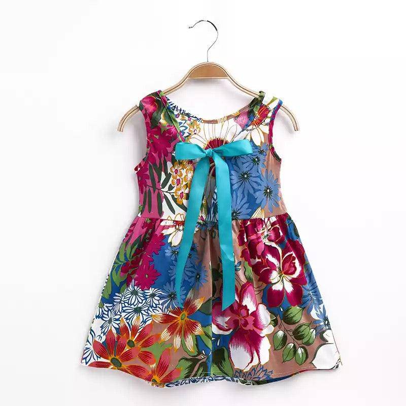 Summer Princess Sleeveless Polka Dot Flower Dress Blue