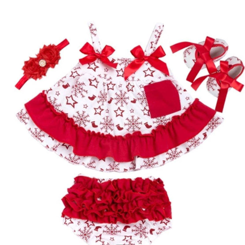 Summer Style Baby Girls Ruffle Outfit With Headband Red