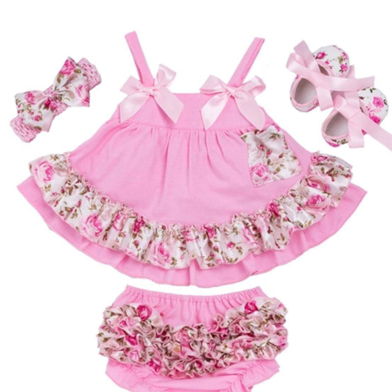 Summer Style Baby Girls Ruffle Outfit With Headband Pink 1