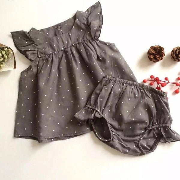 Summer Style Dot Baby Girl Novelty Sleeveless Clothes Gray
