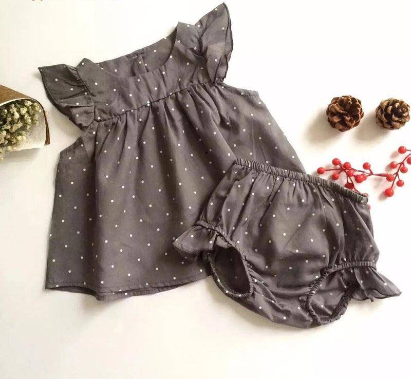 Summer Style Dot Baby Girl Novelty Sleeveless Clothes Gray