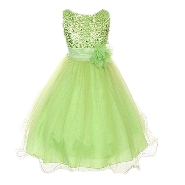 Summer girls party flower ball gowns dress green
