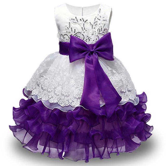 Summer girls party flower ball gowns dress purple white