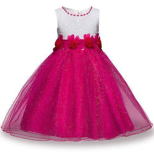 Summer girls party flower ball gowns dress white red