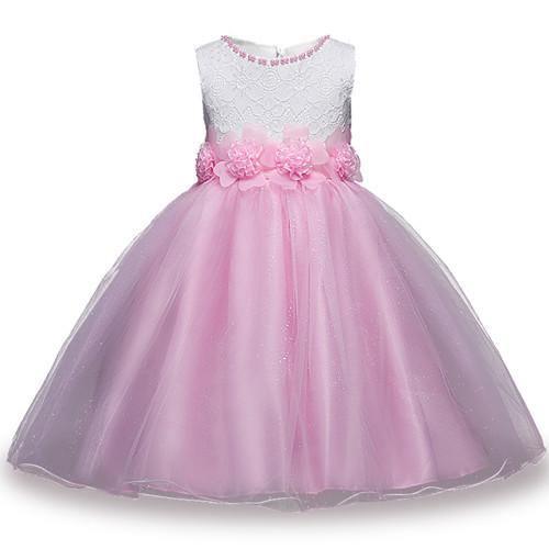 Summer girls party flower ball gowns dress white pink