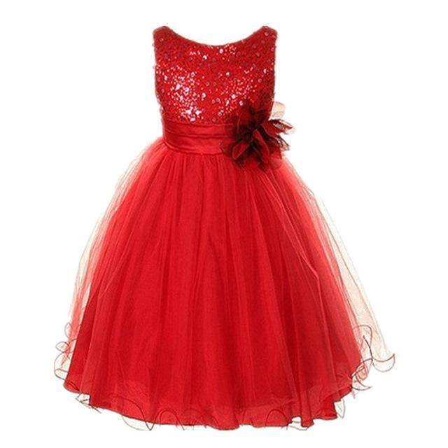 Summer girls party flower ball gowns dress red
