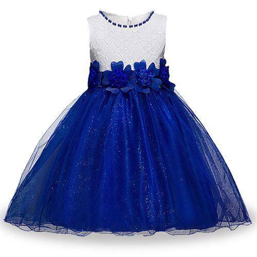 Summer girls party flower ball gowns dress dark blue