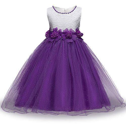 Summer girls party flower ball gowns dress white purple