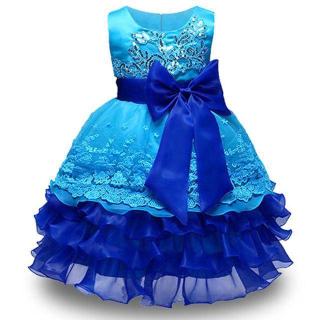 Summer girls party flower ball gowns dress blue