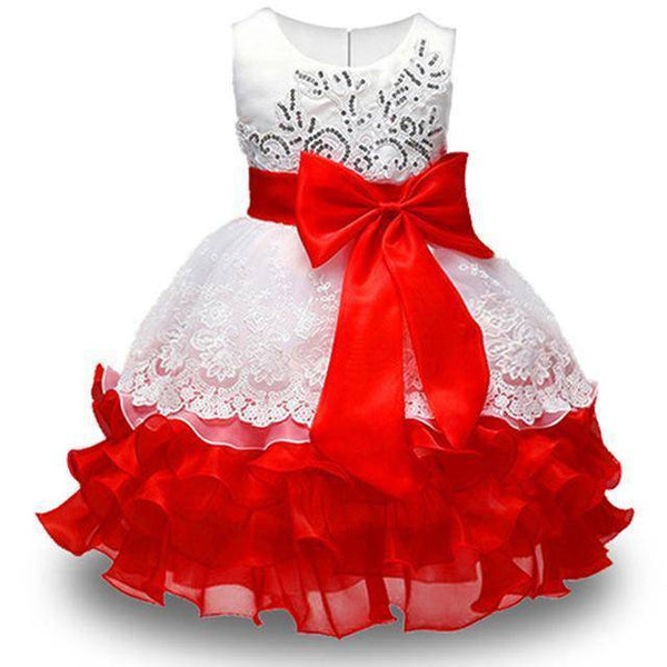 Summer girls party flower ball gowns dress red white