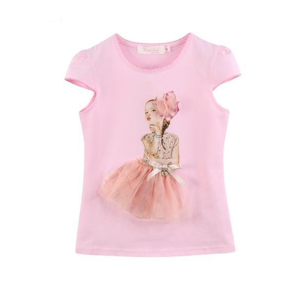 Summer kids girl clothes short sleeve cotton knit shirts pink