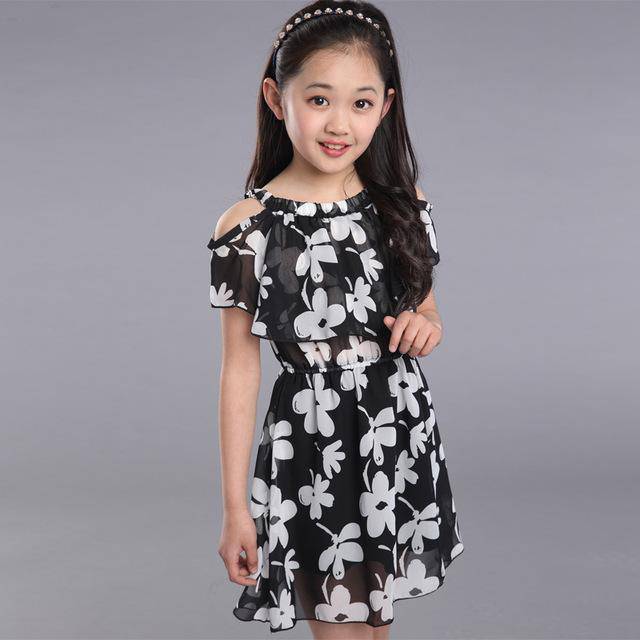 Teen Girls Dresses Summer Chiffon Clothes Black