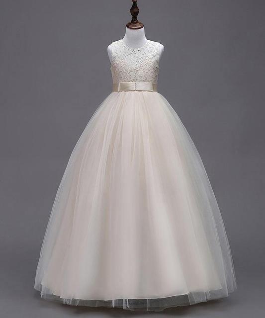 Teenage Girls Lace Tulle Ball Gown Long Dresses Ivory