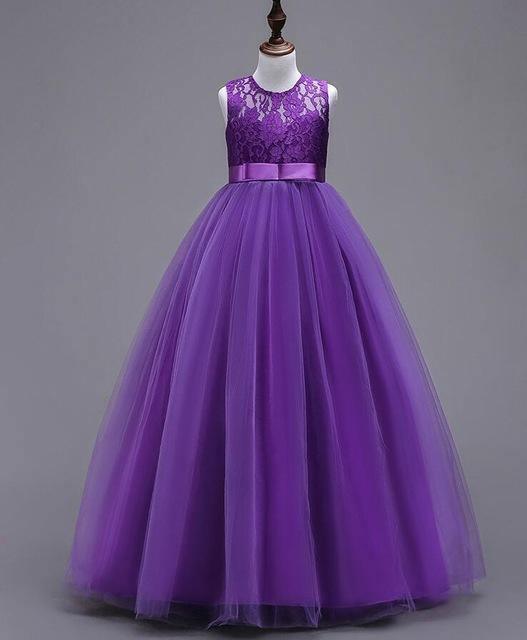 Teenage Girls Lace Tulle Ball Gown Long Dresses Purple