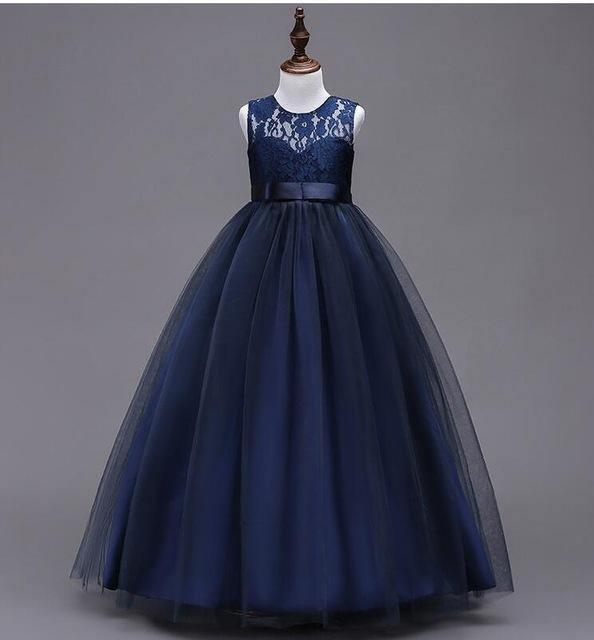 Teenage Girls Lace Tulle Ball Gown Long Dresses Blue