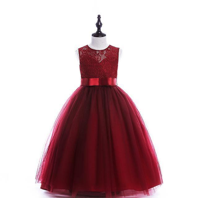 Stylish Teenagers Girls Wedding Flower Dresses Party Clothes wine red