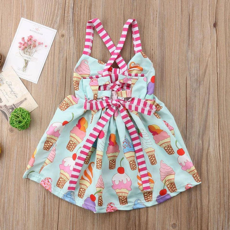 Toddler Babies Girl Sleeveless Ice Cream Strap Dress Sky blue