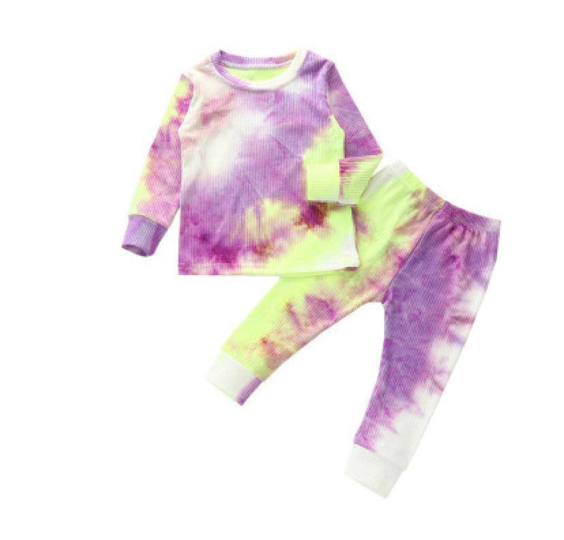 Toddler Babies Ribbed Knit Matching Pajamas Purple