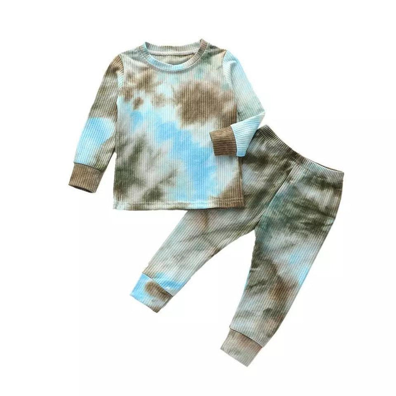 Toddler Babies Ribbed Knit Matching Pajamas Blue